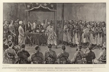 La misión británica a Abisinia, recepción por el Negus Menelik en Addis Abeba